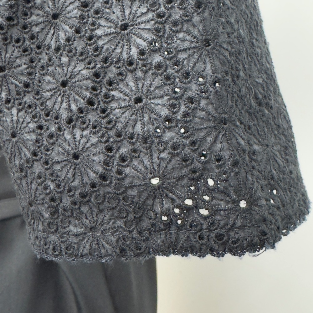 Banana Republic Black Dress 100% Silk Cotton Eyelet Puff Sleeve‎ Tie Back Size 2 - Picture 7 of 10